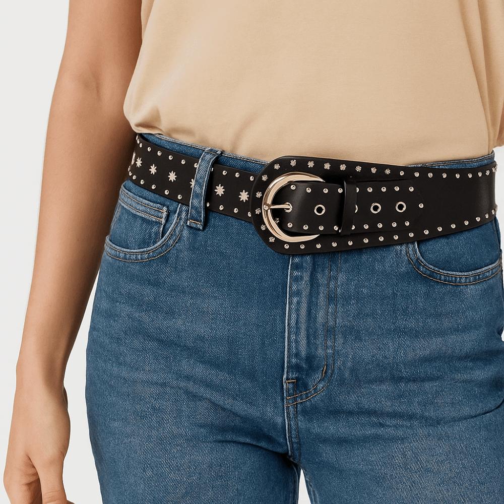 PU Leather Women's Waist Belt Studded Design Dress Jeans Waistband  Jeans Accessory