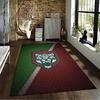 Leopard Emblem on Red Green Carpet suitable as a non-slip mat for the living room or bedroom sofa