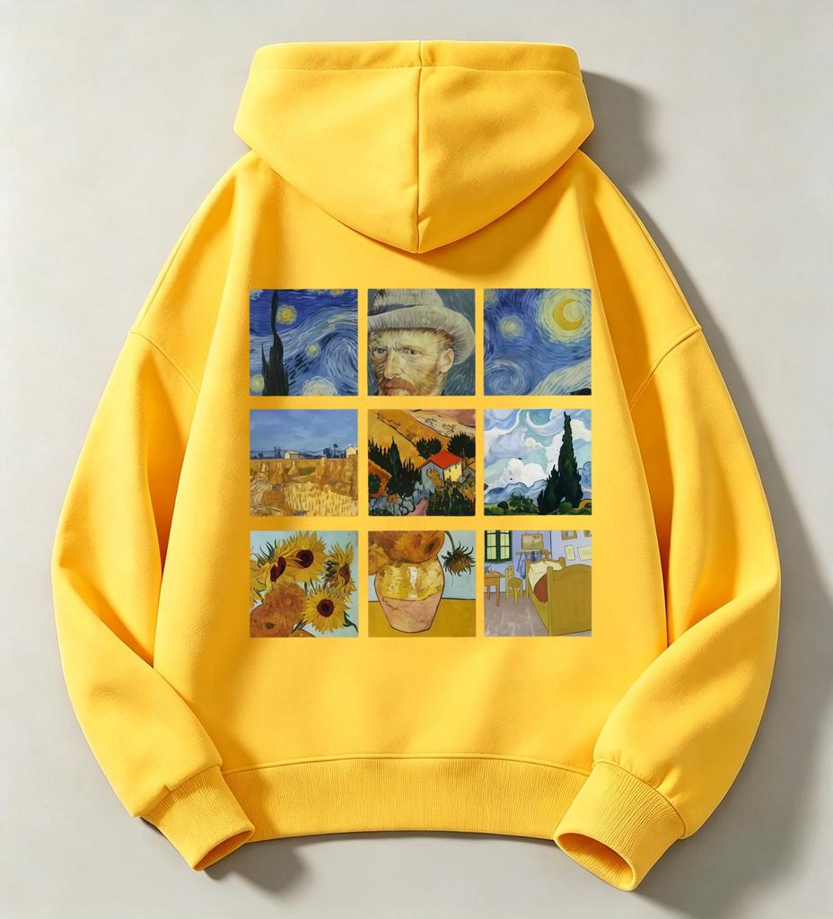 Best-selling classic art painting, 9-panel patterned checkered print casual long-sleeved hooded children's pullover shirt