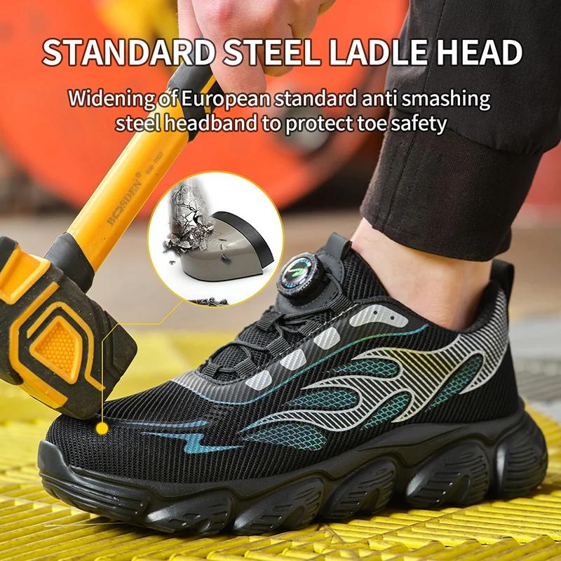 Scarpe da Ginnastica di Sicurezza Riflettenti Protettive Moda Uomo Punta in Acciaio Bottone Rotante Stivali da Lavoro Antiperforazione Anti Schiacciamento Scarpe da Uomo