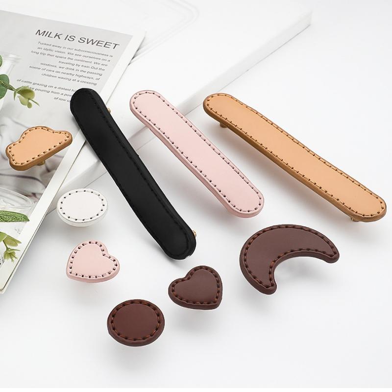 Soft Genuine Leather Drawer Pulls Handle And Knob For Children'S Room Cabinet Door Brass Leather Knob Brown Wardrobes Pull