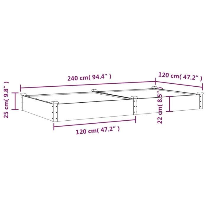 VidaXL Lit surélevé de jardin doublure 240x120x25 cm bois massif sapin 364302