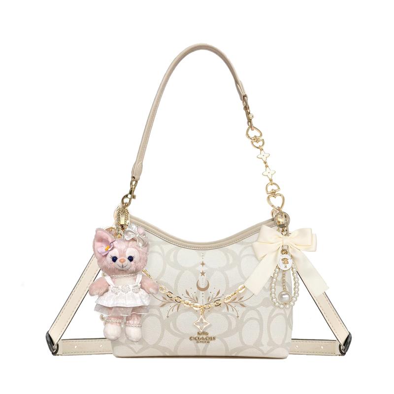 

COACH shoulder bag [Customized bag] Laurel Signature 31 brand print gold accessories doll bow pearl chain coated Mirror of Dream Lake Basic Model золотий