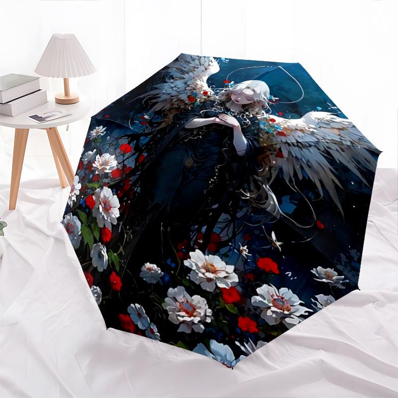 1pc Elegant Angel Wings Outdoor Umbrella Automatic Opening/Closing, Foldable Design with Iron Frame, Perfect for Festivals, Travel, Daily Use, Gi
