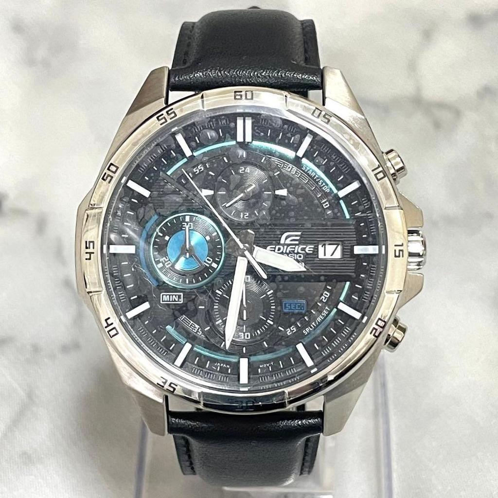 Used New CASIO EDIFICE Chronograph Watch Leather Strap