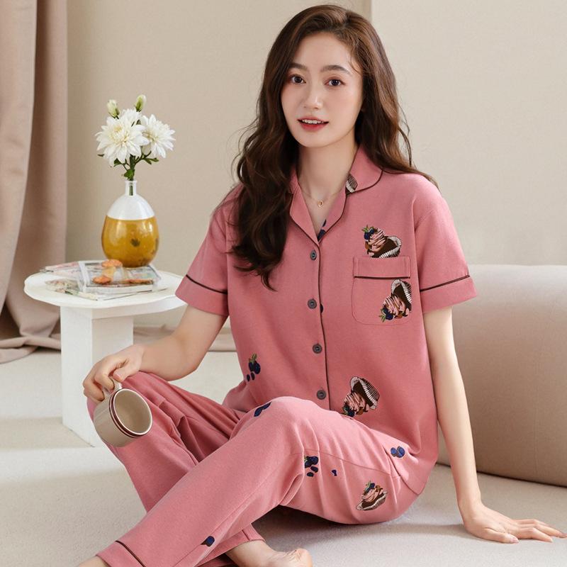 Pajamas women's high-end 1011 new summer women's fashion short-sleeved trousers cotton can be worn outside loungewear