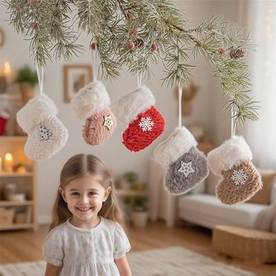 Cloth Craft Christmas Tree Ornament Hangging Delicate Christmas Decoration Handmade Boots and Hat Designs Christmas Caps Pendant