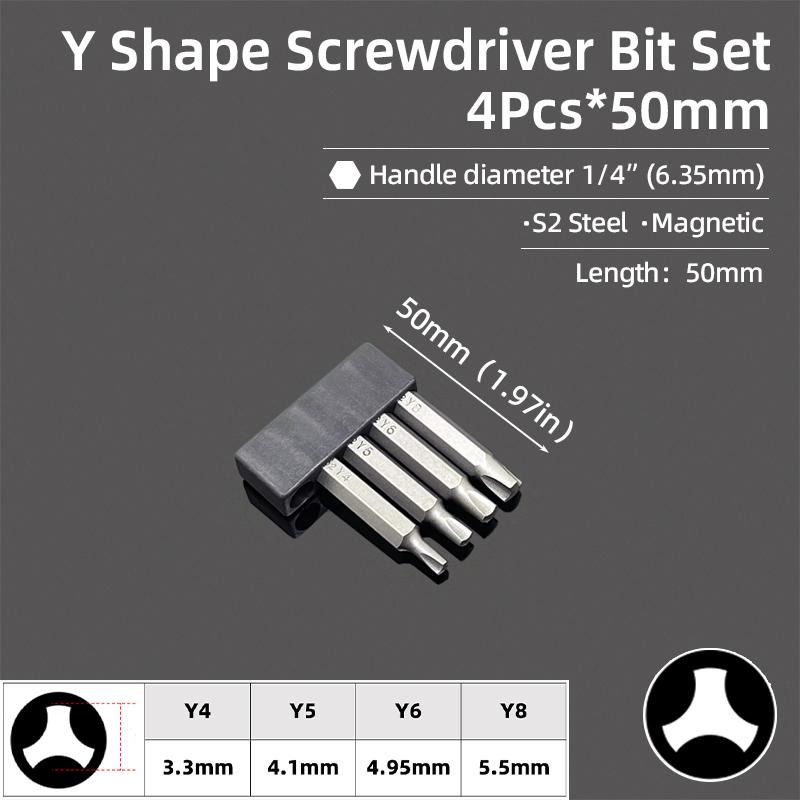Magnetic Y Shaped Screwdriver Bits Set For Bicycle Repair Tools 1/4Inch Hex Shank Y4 Y5 Y6 Y8 50mm Screw Driver Bit Hand Tool