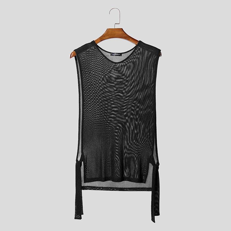 

INCERUN Men Sleeveless Mesh Sheer Side Cutout Bandage Casual Tank Tops L