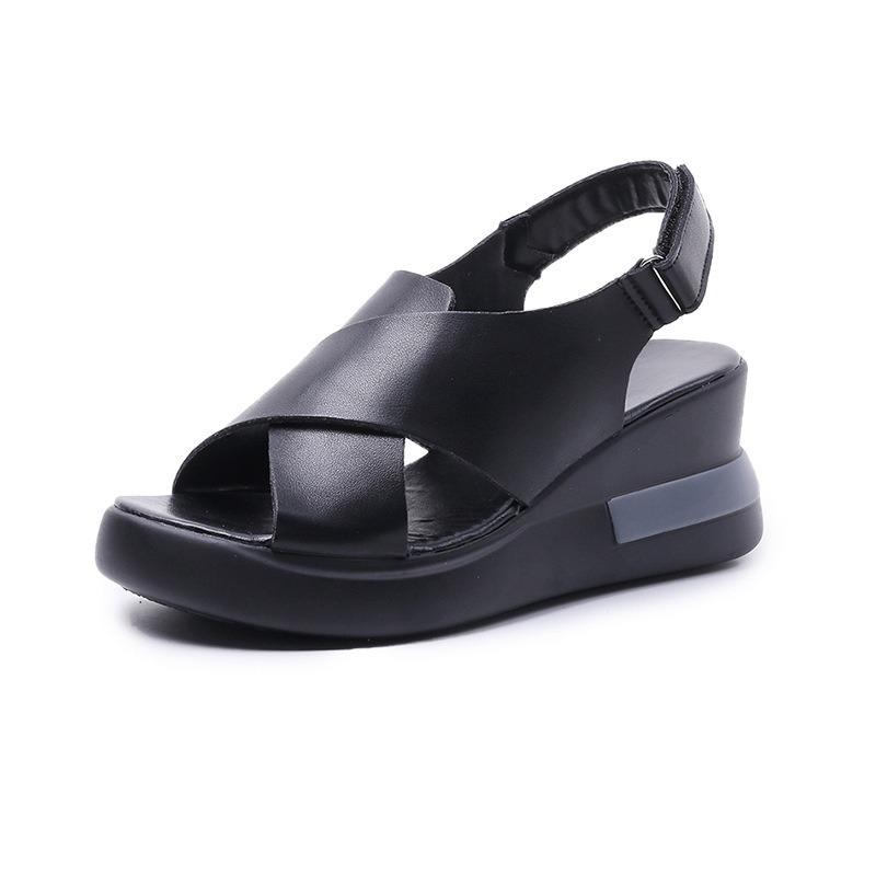 Summer New Wedge Heel Sandals Women's High Heel Open-toed Platform Muffin Cross One-button Sandals