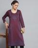 MONTE CARLO Womens Self Design Wine Round Neck Full Sleeve Kurti