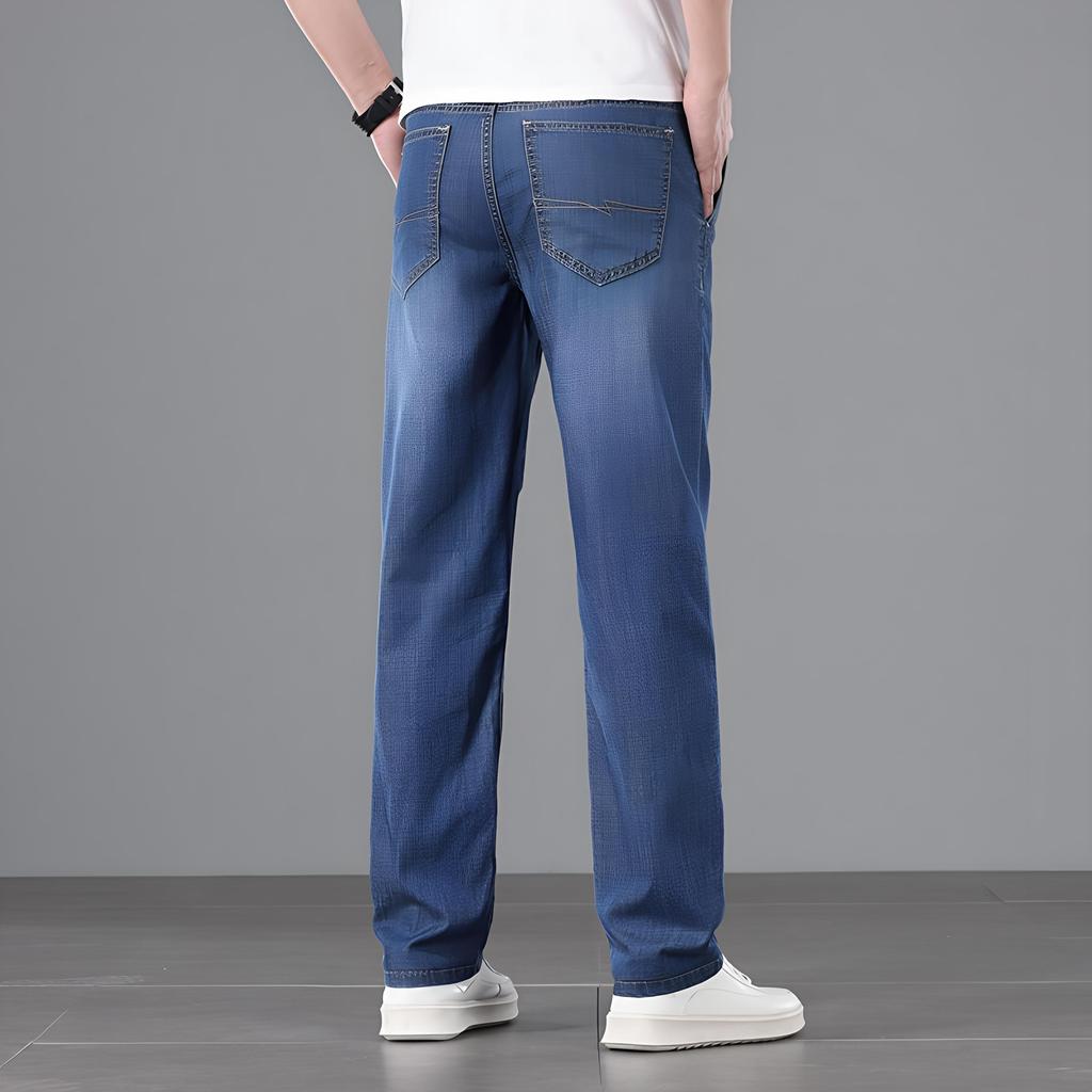 Mulberry Silk Tencel Jeans Men's Loose Straight Summer Middle-aged Casual Business Ice Silk Thin Pants