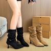 Belt Buckle Shoes, Pleated Shoes, Mid-calf Boots, New Comfortable and Versatile Boots for Women