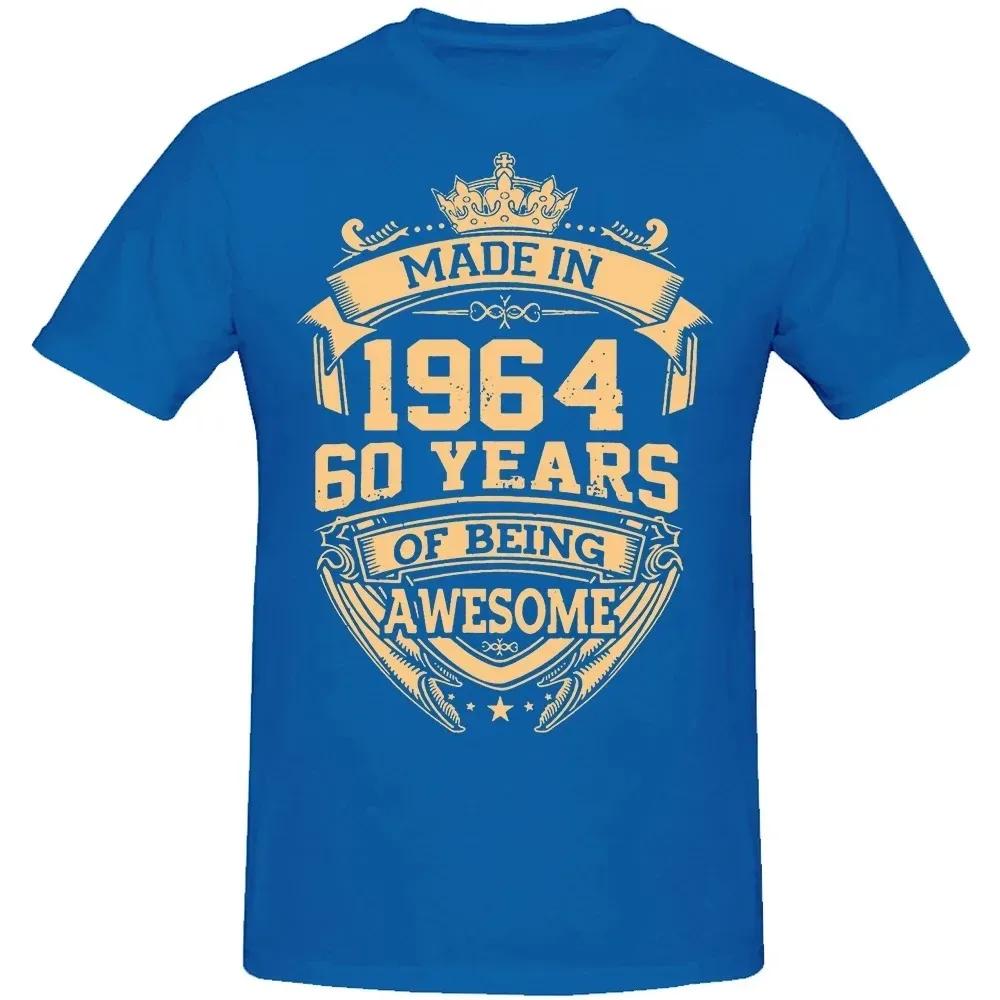 UnisexBirthday Anniversary Funny T-shirts Made In 1964 60th 60 Years Old Vintage Cotton T Shirt Gift Short Sleeve Tee Tops