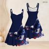 Women Plus Size Square Neck Sleeveless Strappy Dress American Eagle Flag Printed Fitted Waist Flared Hem