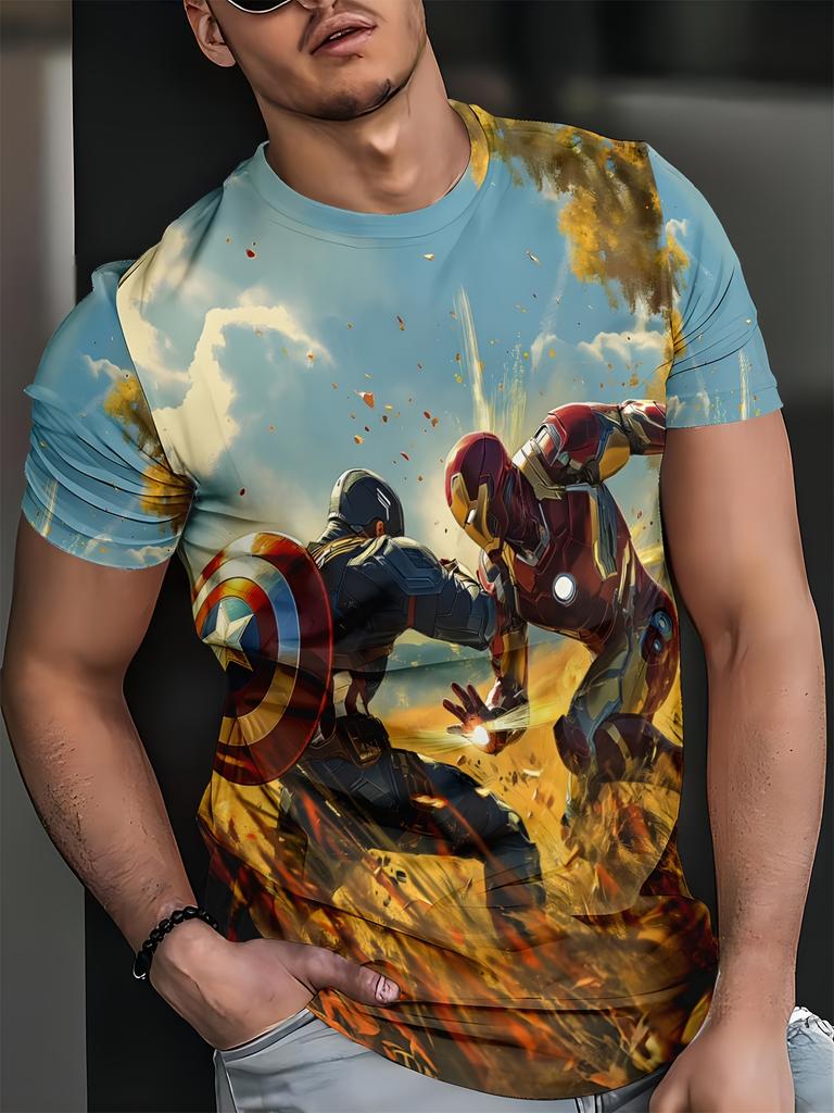 Men's Fashion Short-Sleeve T-Shirt 3D Print Iron Man Deadpool Captain America Spider-Man Superhero Fans T Shirt