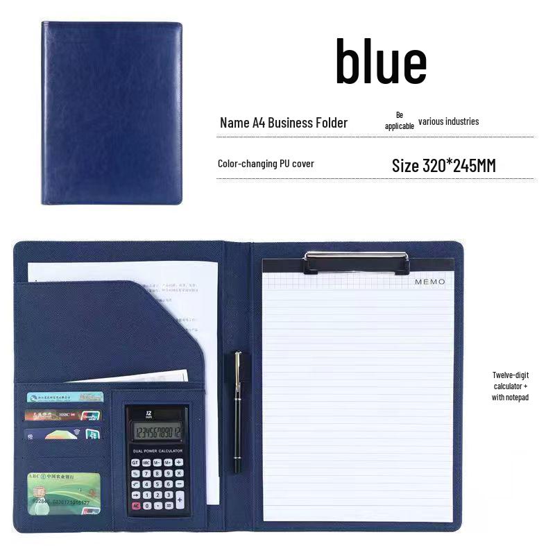 A4 Multi-functional Leather Document Folder with Clip and Storage for Contracts and Work Orders