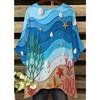 Ocean style women's large size short-sleeved T-shirt, irregular hem design, digital printing four seasons T-shirt