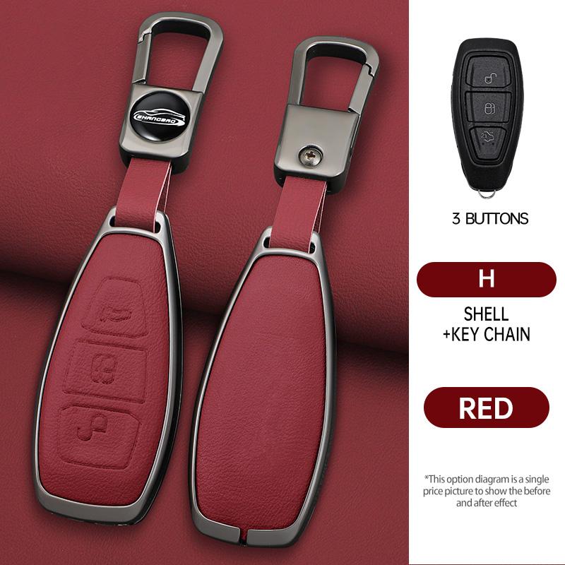 Zinc Alloy Leather Full Cover Car Key Case for Ford Focus 3 4 ST Mondeo MK3 MK4 Fiesta Fusion Kuga 2013 2014 2015 2017
