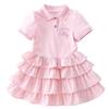 Girls' Summer Dress 2026 New Fashionable Summer Outfit For Older Children, Little Girl'S Princess Style POLO Collar Cake Dress