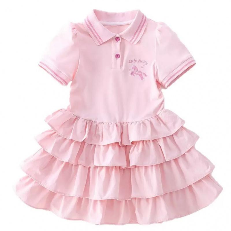 Girls' Summer Dress 2026 New Fashionable Summer Outfit For Older Children, Little Girl'S Princess Style POLO Collar Cake Dress