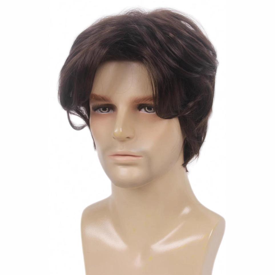 Men's Fashion Natural Fluffy Wig, Brown Middle Part Short High-Temperature Fiber Hairpiece