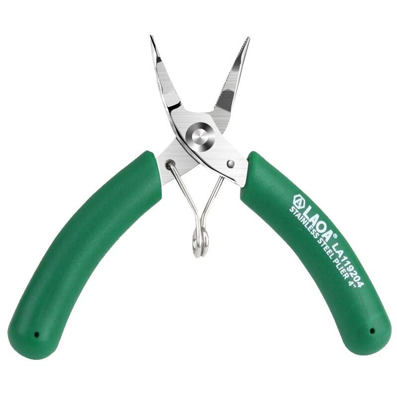 LAOA 4-inch Stainless Steel Serrated Bent Nose Pliers