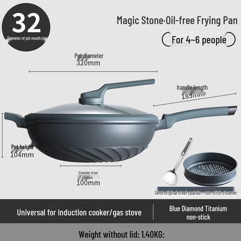 Aishida 32cm Blue Diamond Titanium Non-stick Wok