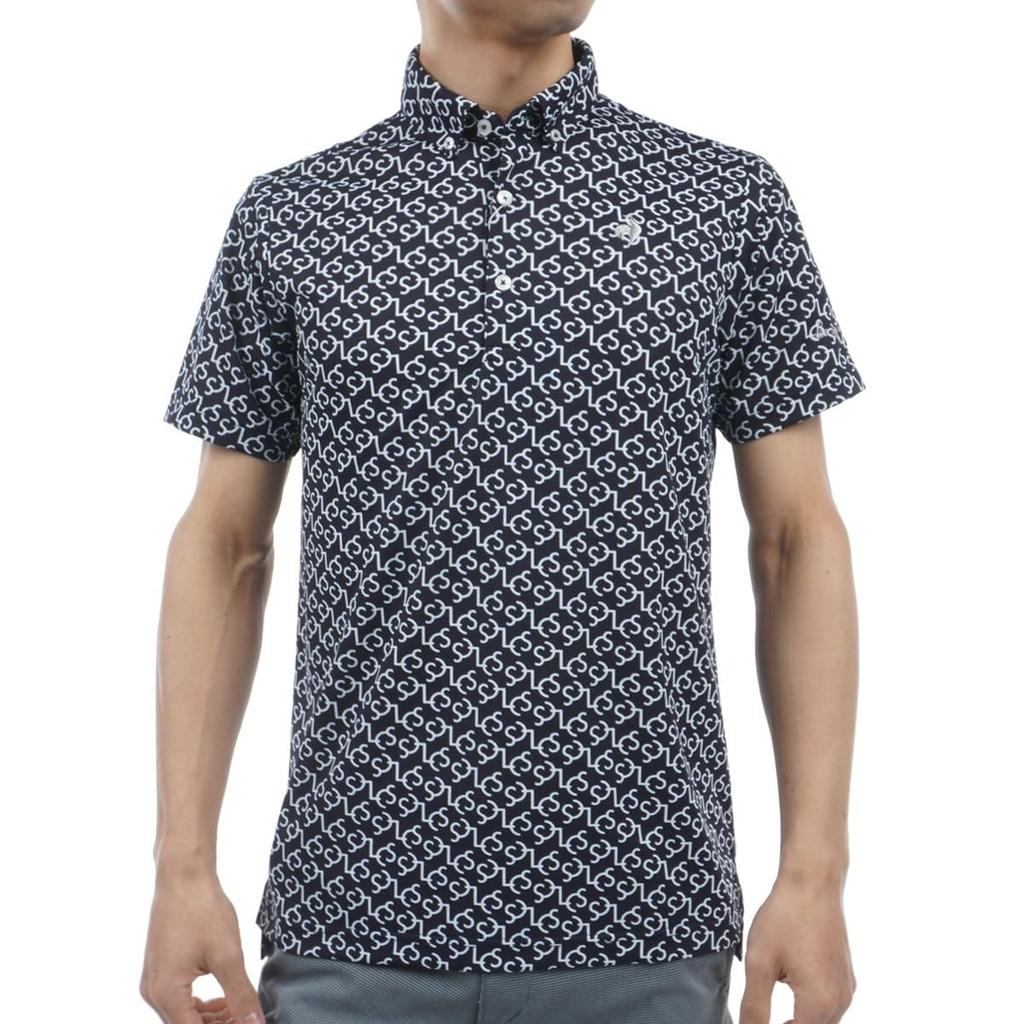 Coq Sportif Golf Short Sleeve Shirt All Over Pattern Polo Shirt Highly Breathable Sunscreen Stretch Golf QGMXJA53 NV00 [Le Golf] Men's (Navy)