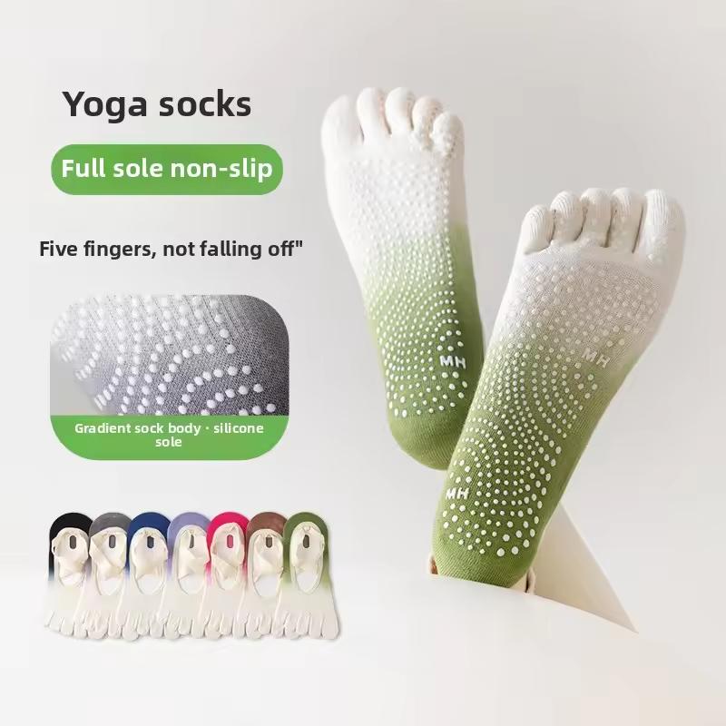 Low Cut Athletic Wrap Straps Grip Dots Anti Slip Breathable Cotton Gradient Fitness Ballet Style No Show Five Toe Yoga Socks