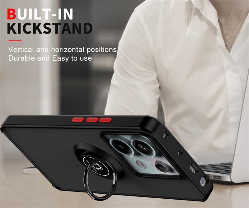Armor Matte Case For Xiaomi Poco F6 Pro F5 X6 X5 M6 M5 M4 5G Cover Ring Magnetic Holder Stand Shockproof Coque Fundas