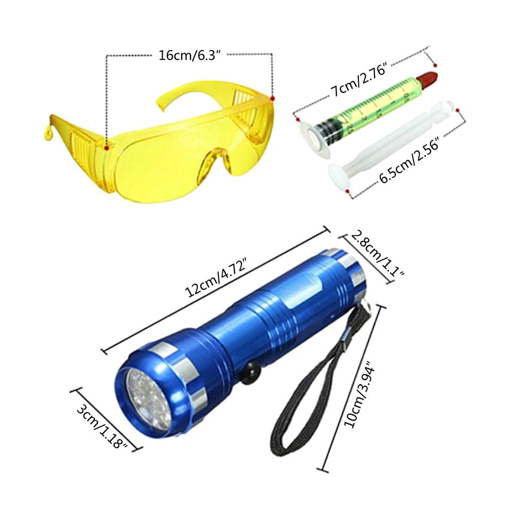 Auto Air Conditioner Leak Detector Tool Flashlight Oil AC Dye Leak Test Detection Kit LED Flashlight UV-Protective-Glass