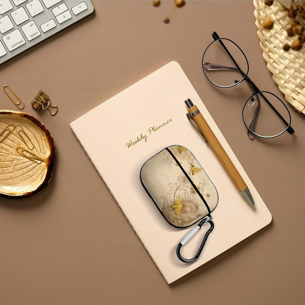 Honey-Bees-Wildflowers-Retro Compatible with AirPods Pro Case Cover,Shock-Proof PC Full Protective Cover Compatible for Airpods Pro,Supports Wireless