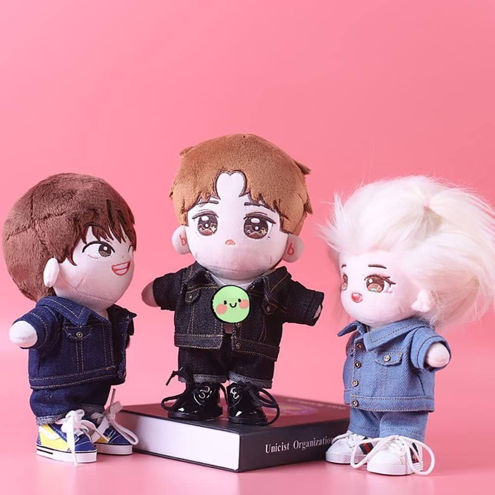 AXLUCE Plush Clothes - 20cm Plush Doll with Denim Jacket, Pants, and T-Shirt (Light Blue)