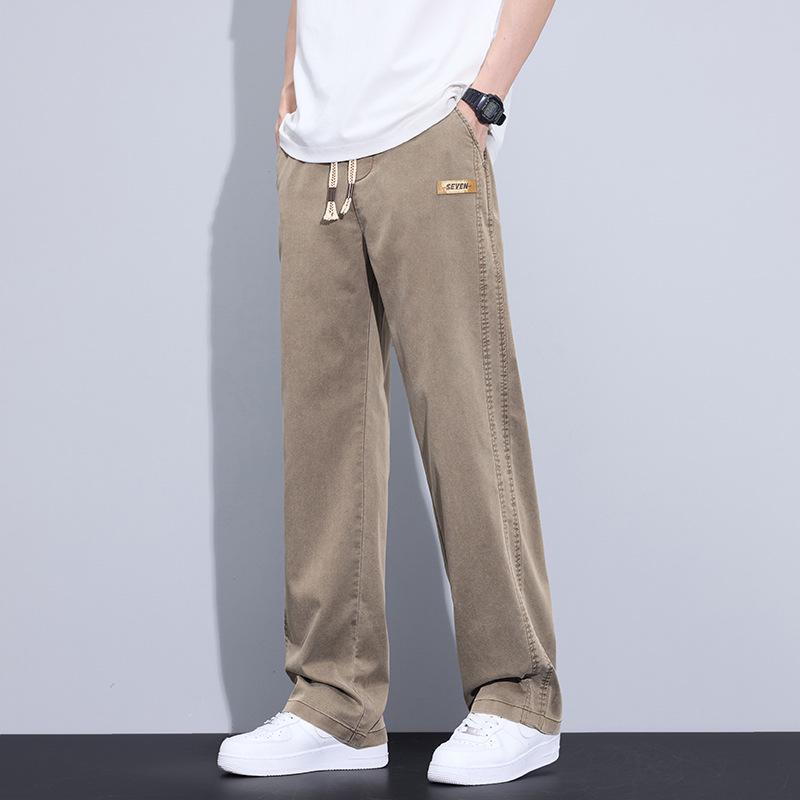 Men's Summer Tencel Jeans: Lightweight, Loose-Fit Straight-Leg Drawstring Sports Shorts, Trendy Workwear Casual Nine-Point Pants