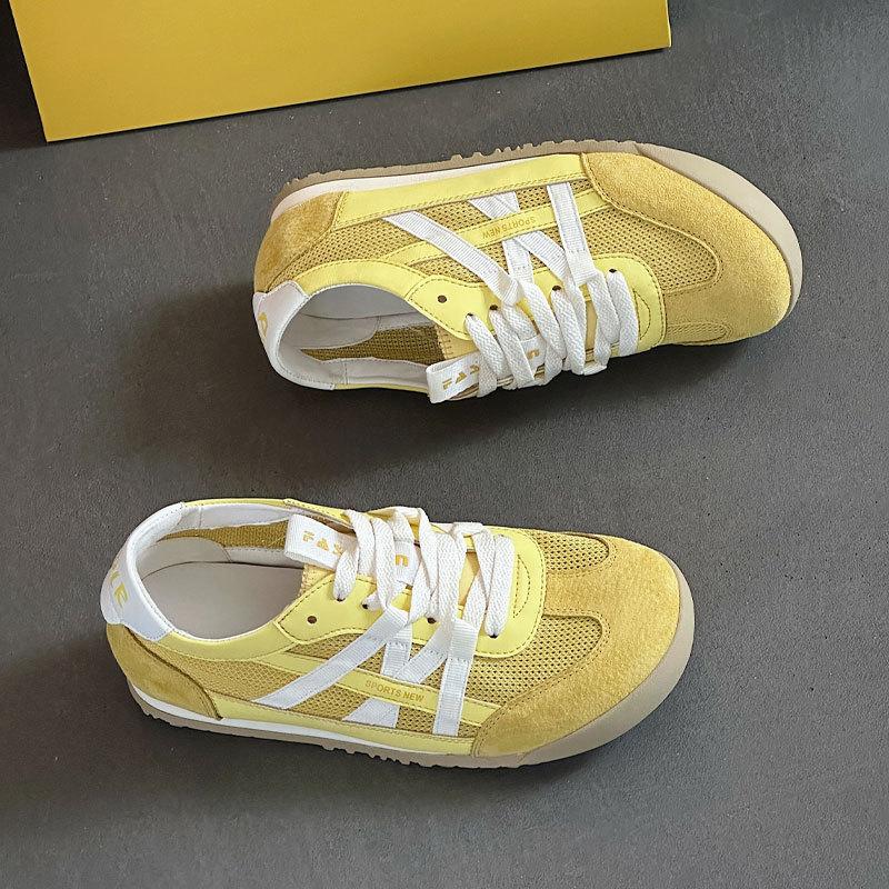 Dexun shoes women's new leather mesh retro sports shoes hollow breathable Forrest Gump shoes flat-bottomed versatile board shoes