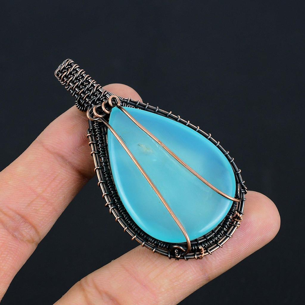 Aqua Chalcedony 999 Copper Wire Wrapped Pendant, Handmade Gemstone Tree Of Life Pendant Jewelry, Gifts For Wife Brand New Pendant