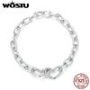 WOSTU 925 Silver Double Hearts Chain Bangle Bracelet Fit Charm Beads Basic Opening Bracelet Wristband Jewelry Gift