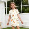 Girls Loose Fit Short Sleeve Dress Animal Print Lightweight Summer Dress Kids Casual Round Neck Dress for Children