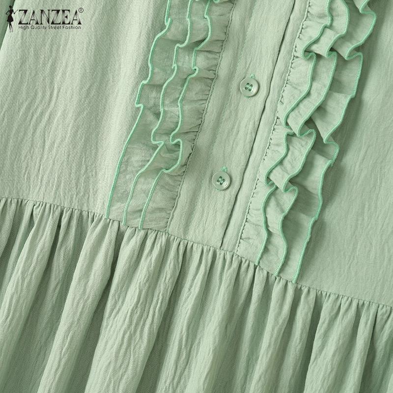 ZANZEA Women Casual Round Neck Summer Solid Color Short Sleeve Dress