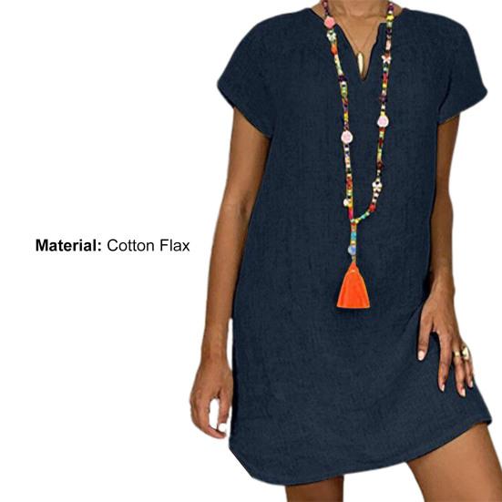 Fashion Dress V Neck Basic Plus Size Pure Color Ladies Dress for Daily Life