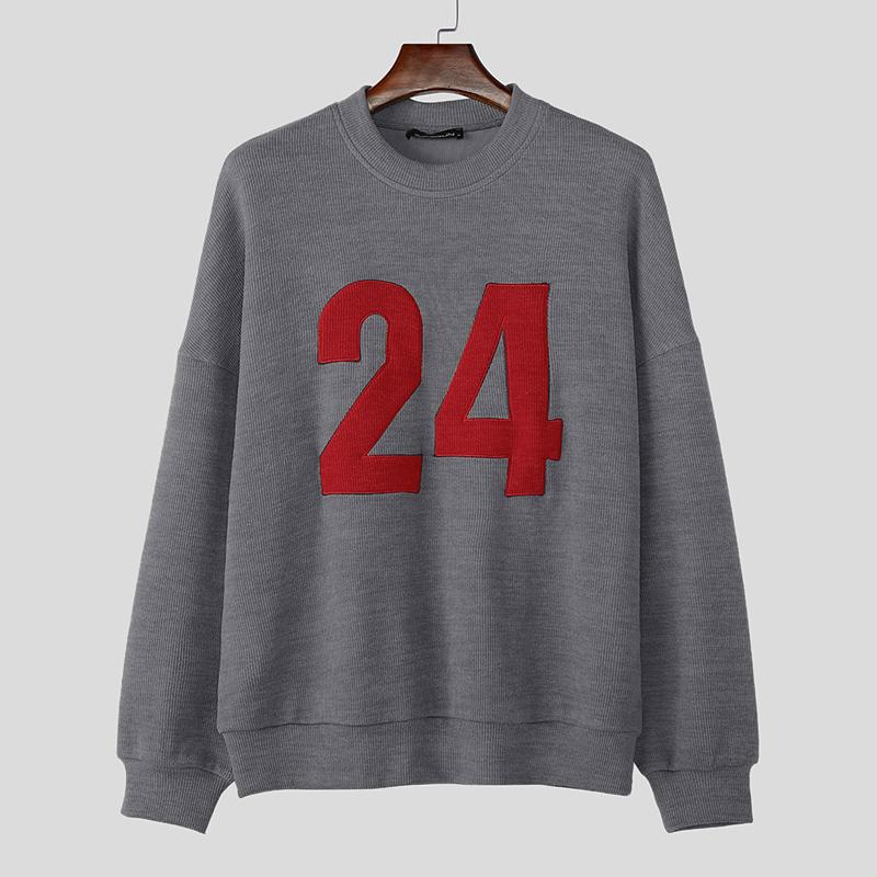 

INCERUN Осенние мужские свитера с круглым вырезом и длинным рукавом, повседневные пуловеры с надписью 3XL серый