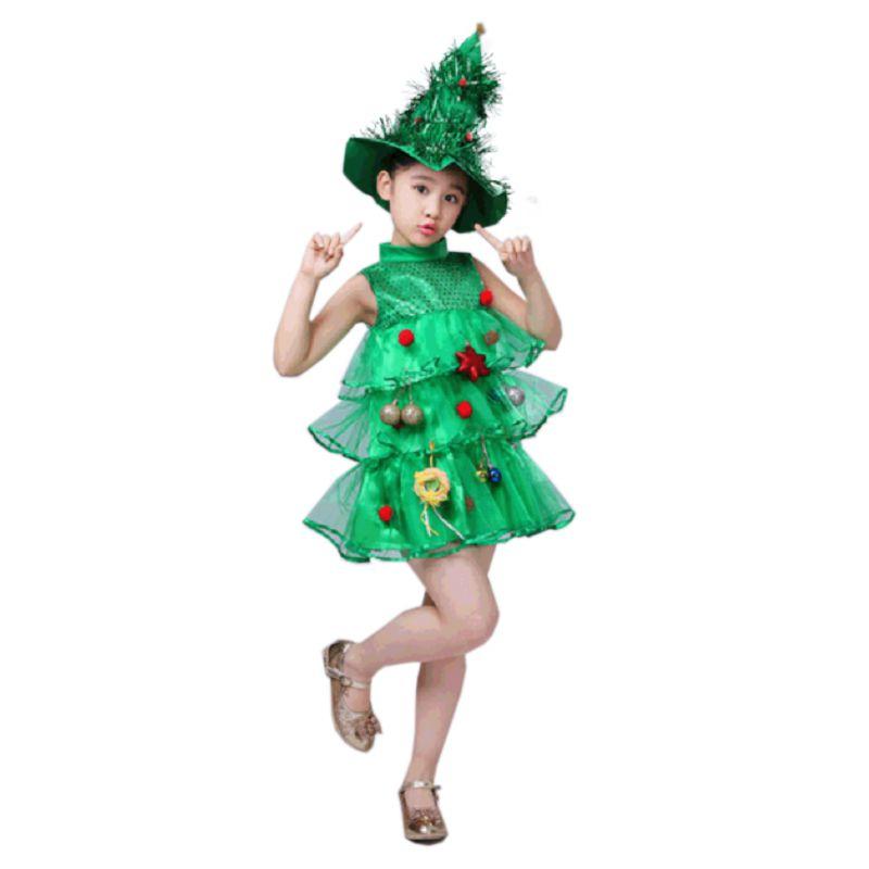 

Очаровательные костюмы рождественской елки для девочек, уютное детское косплей-платье с очаровательной шляпой Tree,90