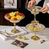 Crystal Glass Copper Tray High-legged Fruit Bowl European-style Golden Storage Tray Desktop Storage Container Glass Candy Dish