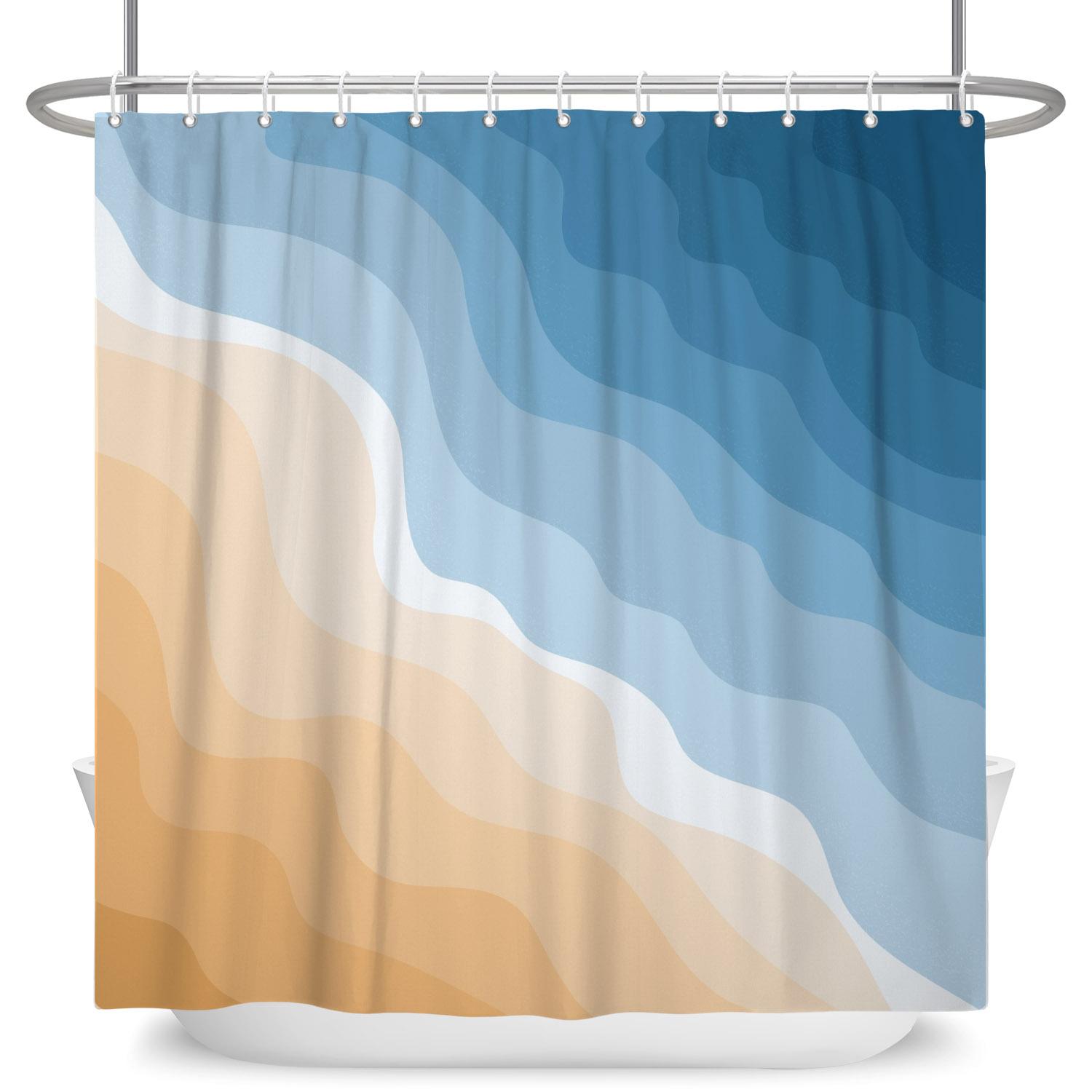 Kuststrand Douchegordijn Oceaan Golf Zeegezicht Print Waterdicht Bad Gordijn Voor Badkamer Decor Polyester Met Haken W90cm x H180cm