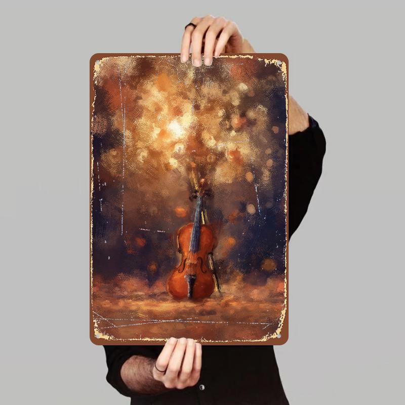 

Vintage Violin Art Metal Wall Decor European Musical Instrument Pattern Iron Painting for Living Room 7.9x11.8In(20x30cm)