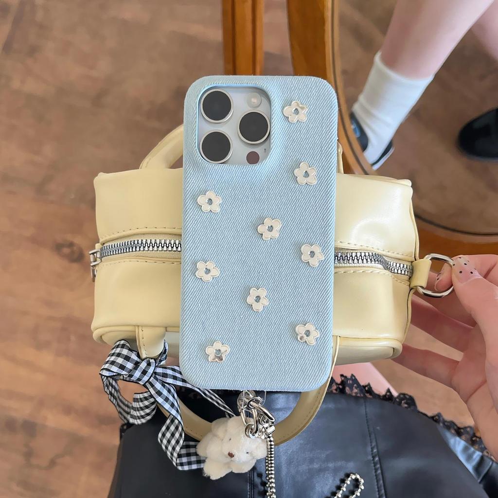 Creative Denim 3D Floral Case for iPhone 16 Pro Max/Apple 17 Pro/14/15