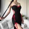 AltGoth Gothic Dark Midi Dress Dámské Vintage Fairycore Grunge Punk Y2k Hotsweet Pásek na špagety Dutý korzet Bodycon šaty
