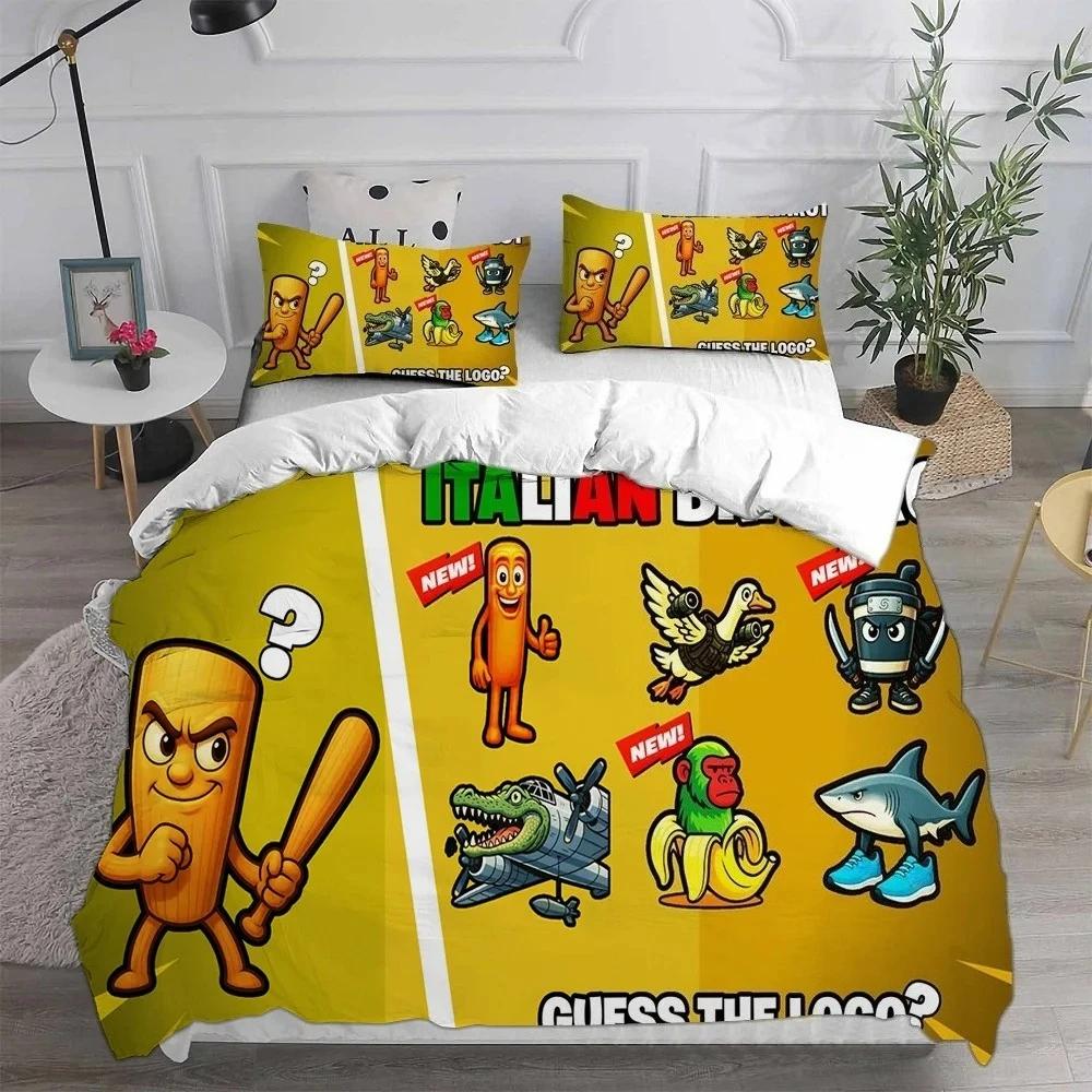 ai Italian Brainrot Tung Tung Sahur Bedding Sets Comforter Duvet Cover Set 2/3Pcs Home Christmas Decoration Wacky Gift