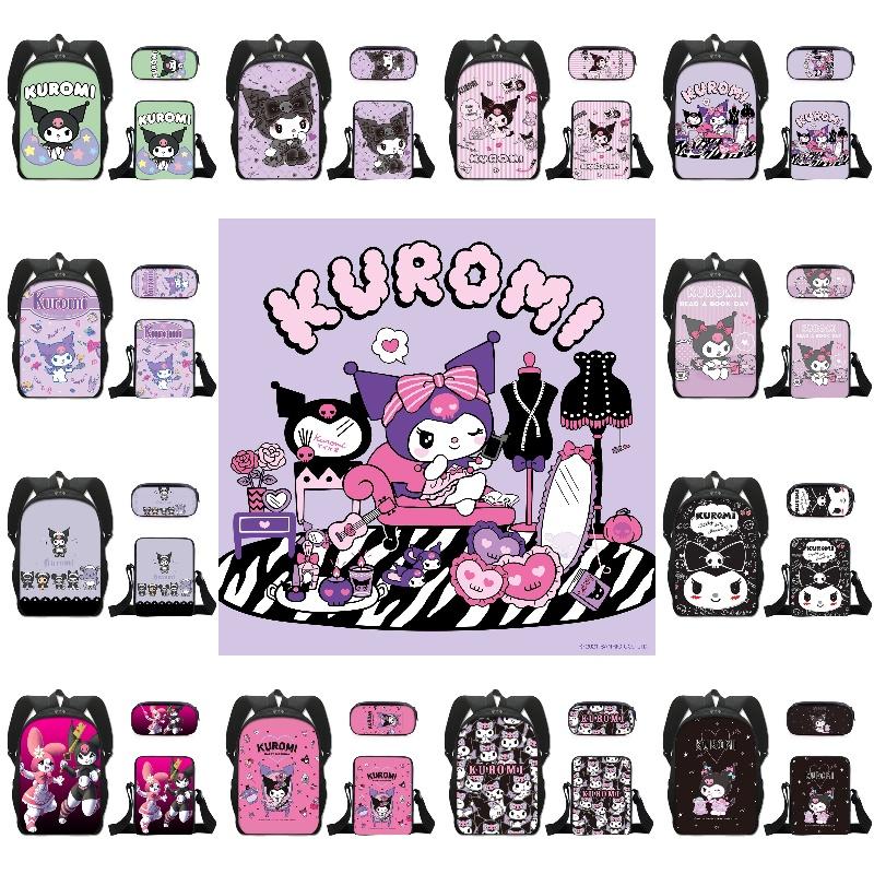 Kuromi Student Backpack Set With Pen Case And Shoulder Bag